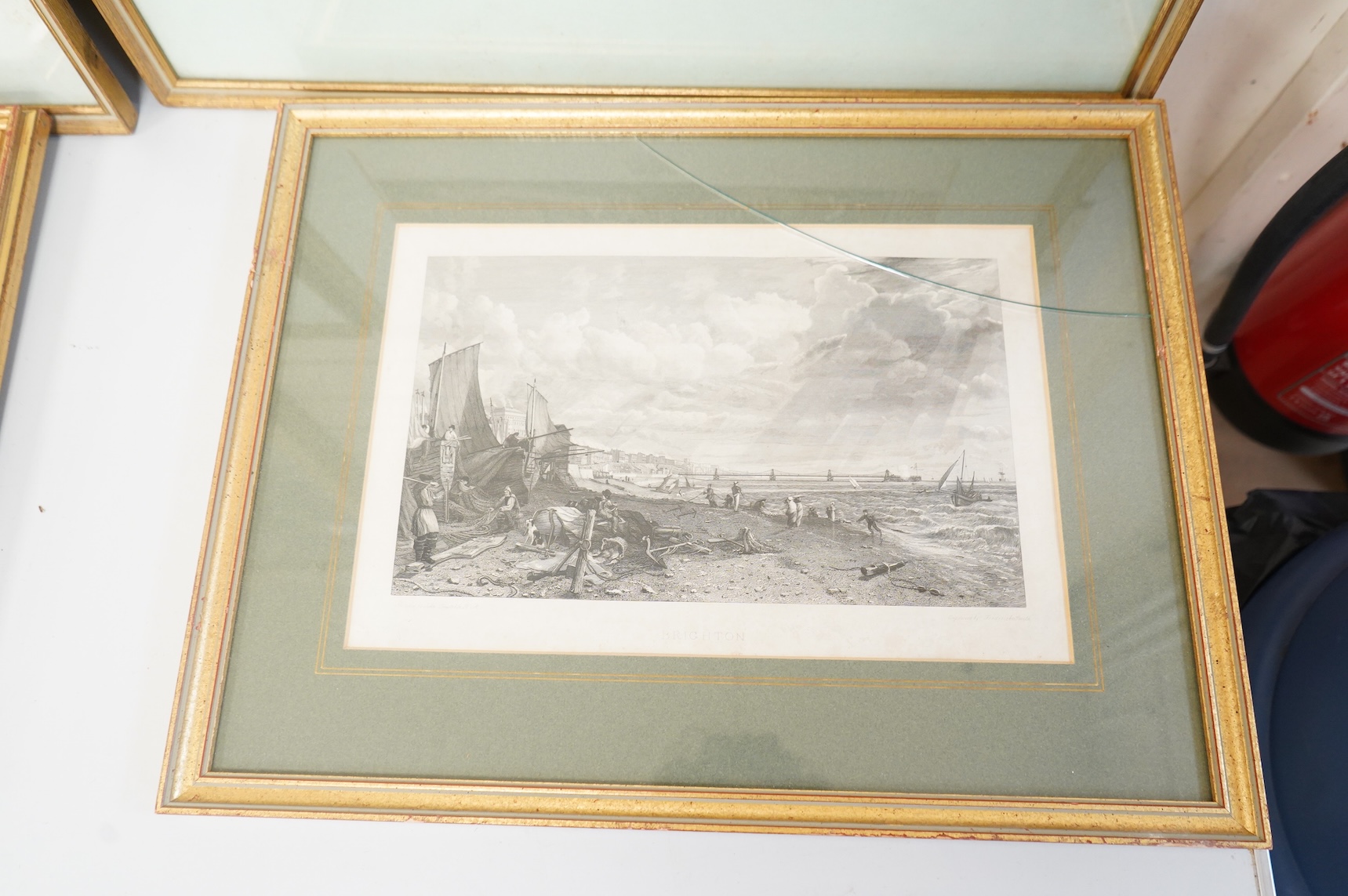 A collection of Brighton interest prints, 19th century and later relating to the Chain Pier, to include: After I. Bruce, The Entrance of The Chain Pier, engraving and one after John Constable, each framed, largest 28 x 3